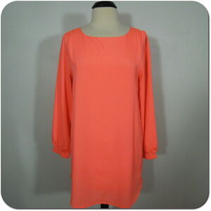 EVERLY Tunic Dress M MEDIUM Womans Bright Peach Straight Lined Long Sleeves